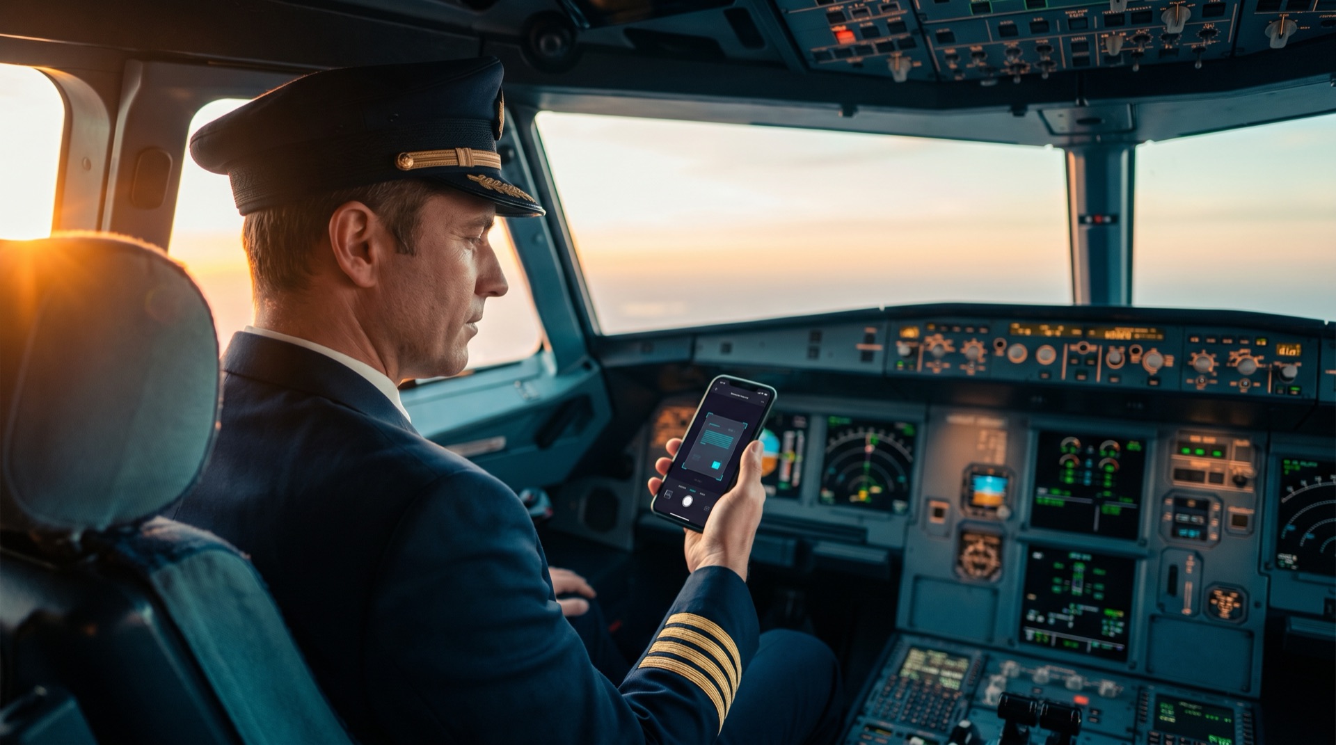 Pilot im Cockpit nutzt CheckPilot auf dem iPhone